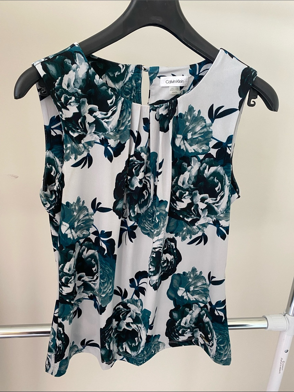 Calvin Klein Teal, Black & White Floral Sleeveless Top